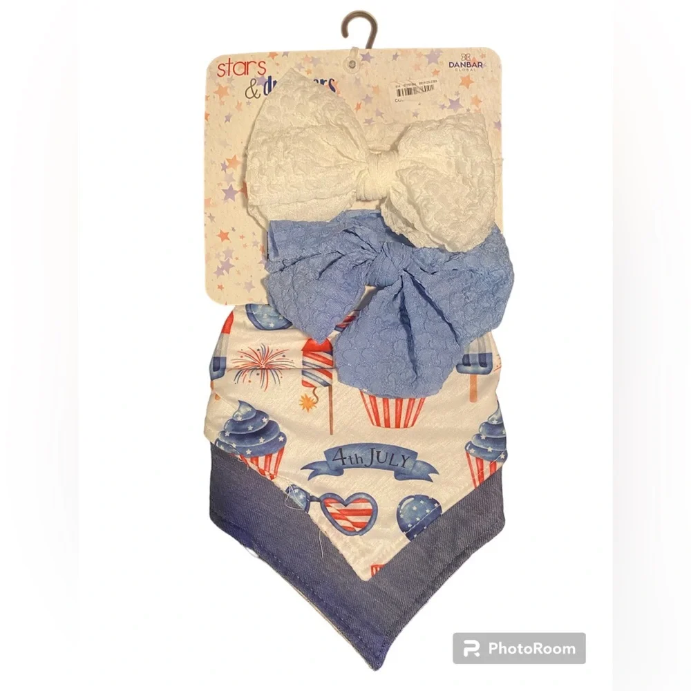 Stars & Dreamers Baby Americana Headscarves and Bibs Set NWT